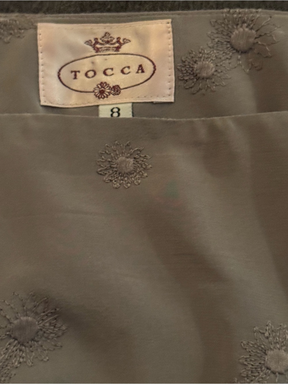 TOCCA Gray Floral Embroidered Silk Skirt Size 8